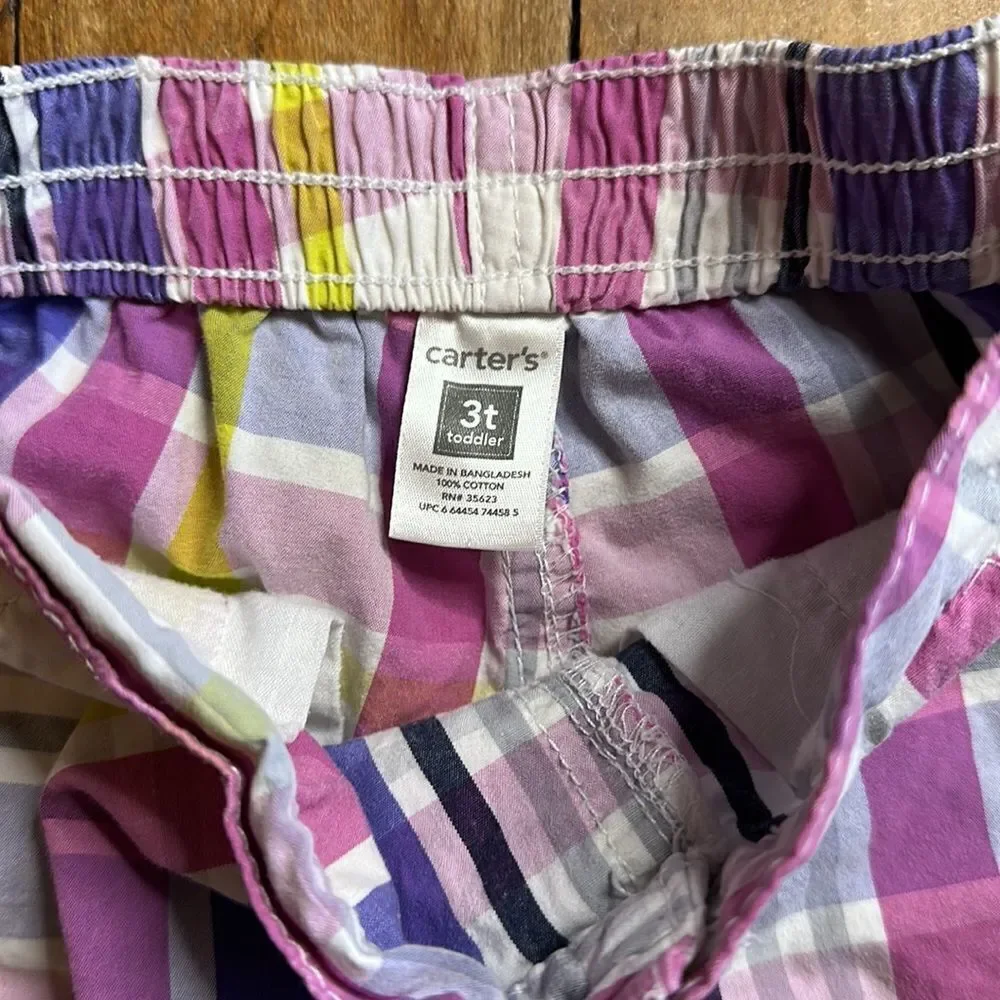 Carters shorts Bermuda 3T purple cotton plaid shorts gray spring summer